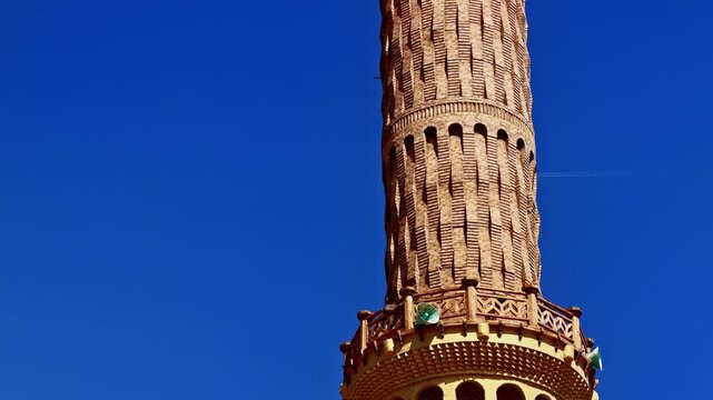 Impressive Minaret Of Al Sahaba Mosque In Sharm El Sheikh, Egypt. Close-up Shot