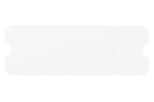 Blank white paper event ticket mockup with copy space for design isolated on a transparent background