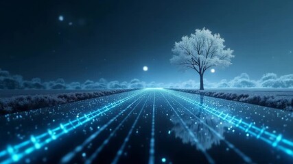 A digital landscape representation showing future predictions for zero trust frameworks by 2030, with abstract designs providing ample space for annotation or branding elements.