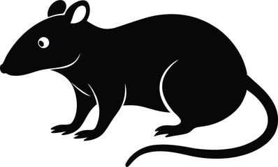 Rat silhouette isolated on white background. Black mouse silhouette isolated vector illustration