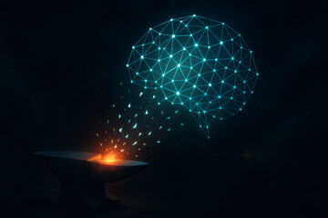 Futuristic Neon Brain with Data Stream