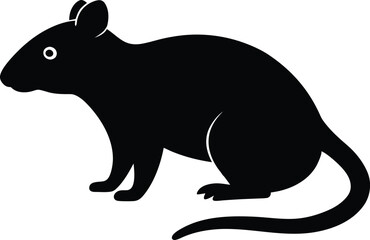 Rat silhouette isolated on white background. Black mouse silhouette isolated vector illustration