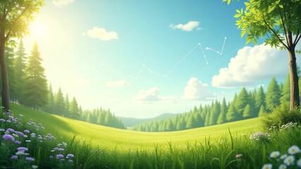 A serene landscape showcasing sustainability data through environmental charts against tranquil natural backdrops, allowing ample copy space to promote ecological awareness and consciousness. - Powered by Adobe