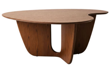 Modern minimalist coffee table with a smooth wood top isolated on a transparent background