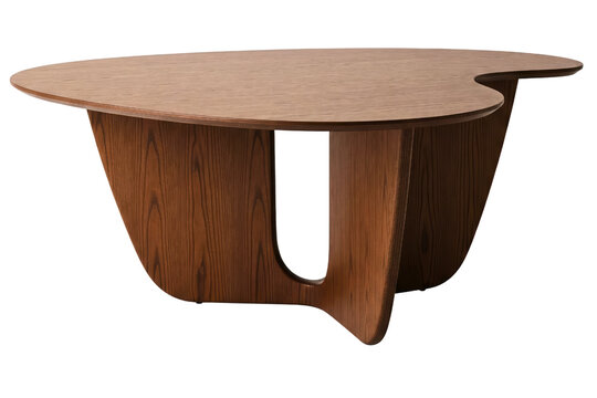 Modern minimalist coffee table with a smooth wood top isolated on a transparent background