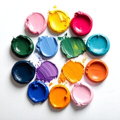 Colorful, thick, swirled paint blobs arranged in a circular formation