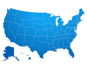 Firefly_USA modern map with federal states in blue color isolated on white background vector