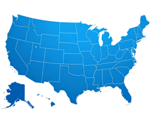 Firefly_USA modern map with federal states in blue color isolated on white background vector