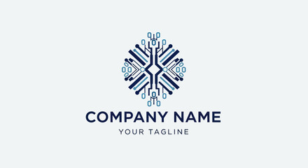 Abstract digital circuit board logo design for technology company.