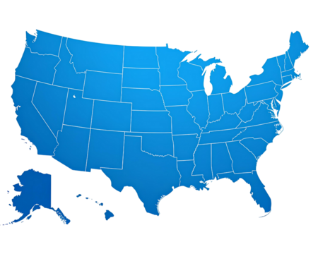 Firefly_USA modern map with federal states in blue color isolated on white background vector