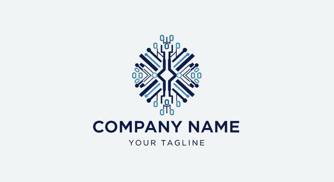 Abstract digital circuit board logo design for technology company.