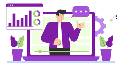 Online Business Training and Webinar Concept Flat Vector Illustration