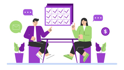 Customer Support and Call Center Team Concept Flat Vector Illustration