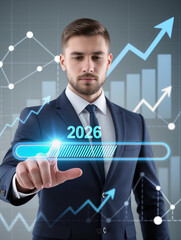 Businessman touching year 2026 loading bar for future progress