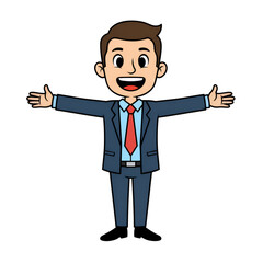 Illustration of a businessman character in formal attire with a happy expression. Isolated on a white background.