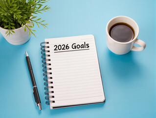 Notebook with 2026 goals text and blank space