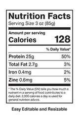 Nutrition facts label with calorie information vector illustration on transparent background
