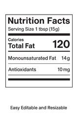 Nutrition facts label with calorie information vector illustration on transparent background