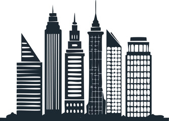 Office building and cityscape silhouette set with skyscrapers, office towers, skyline, modern corporate vibe.
