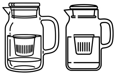 Two glass jugs with tea infusers, perfect for illustrating tea brewing or kitchenware in a minimalist style