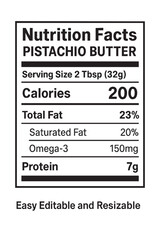 Nutrition facts label for pistachio butter jar vector illustration on transparent background