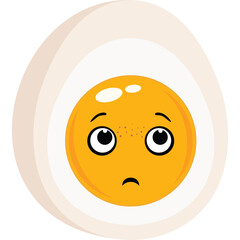 Sad Cartoon Egg Yolk With Expressive Eyes And Eyebrows Inside A White Egg White On Transparent...