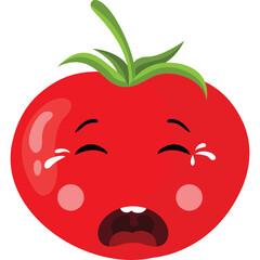 Sad Cartoon Tomato Character Crying Tears Transparent Background Vector Illustration