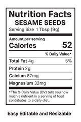 Nutrition facts label for sesame seeds product vector illustration on transparent background
