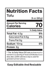Nutrition facts label for tofu information vector illustration on transparent background