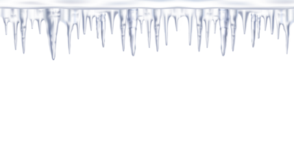 The cold white snow and blue frozen icicle at the roof top for decoration of winter design