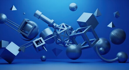 Abstract Geometric Shapes Floating In Blue Space