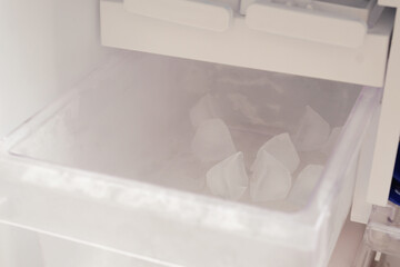 Ice cubes inside the freezer