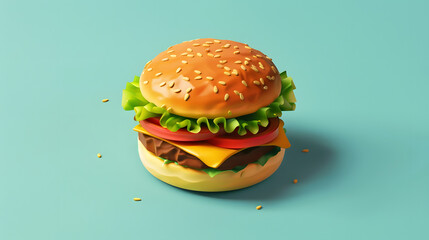 3d Isometric cheeseburger lettuce tomato