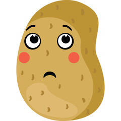 Sad Potato Character with Big Eyes and Blush on Cheeks Transparent Background