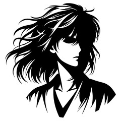 Portrait silhouette of a character with thick hair