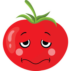 Sad Tomato Face With Green Stem And Leaves On Transparent Background Expressing Disappointment And Unhappiness