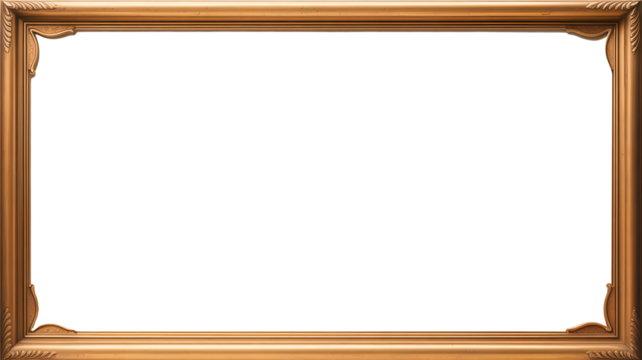 Ornate vintage gold picture frame with decorative corner accents isolated on transparent background