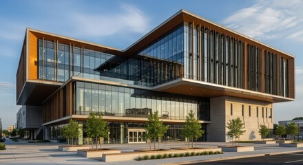 Modern architectural design stunning contemporary building exterior with sleek lines and glass facades under blue sky