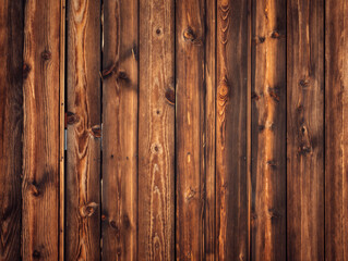 Rustic wooden plank wall with rich brown grain and warm natural texture, interior background. Generative AI