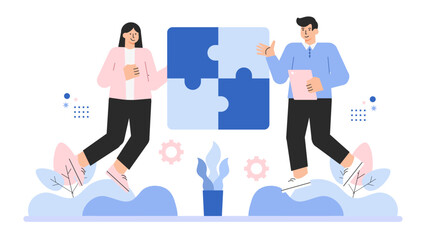 Business People Solving Problems Together Flat Vector Illustration