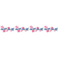 Fototapeta premium Delicate Row Of Pink And Blue Flowers And Green Leaves On A Transparent Background
