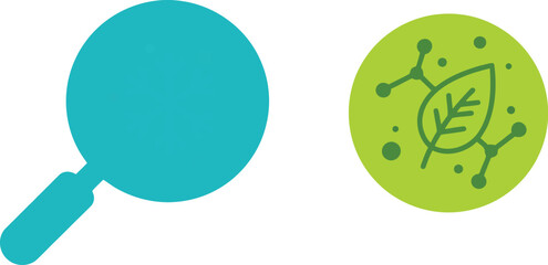 Magnifying glass inspecting green microbe illustration science concept vector