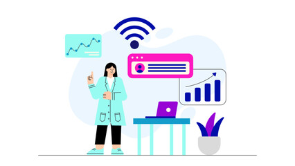 Freelance Business Professional Working from Laptop Flat Vector Illustration