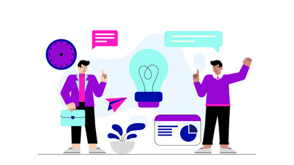 Diverse Business Team Working on Project Flat Vector Illustration