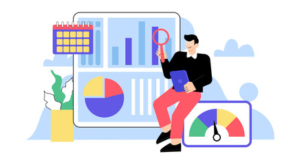 Business Dashboard and KPI Analytics Concept Flat Vector Illustration