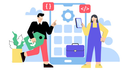 Flat Design Mobile App Development for Business Flat Vector Illustration