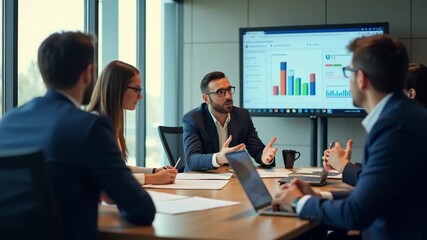 A strategic marketing meeting demonstrating the integration of business mission and marketing strategy with ample copy space for clear communication. - Powered by Adobe