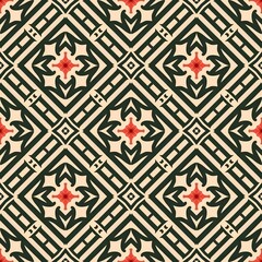 Seamless floral pattern for wallpaper and textile design with vintage flower illustration and retro geometric texture
