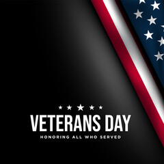 Veterans Day Background Design with waving USA flag.
