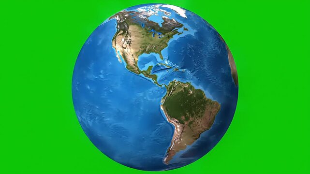 Rotating Earth Globe Isolated on Green Screen Background
